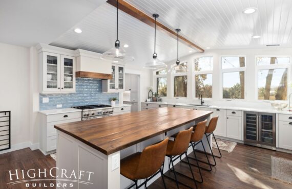 kitchen-remodel-blue-tile-center-island-white-tongue-and-groove-ceiling