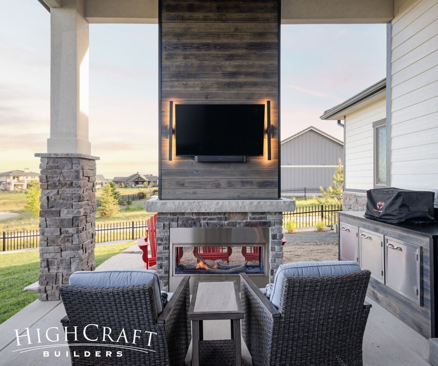 Berthoud remodel outdoor see-through fireplace