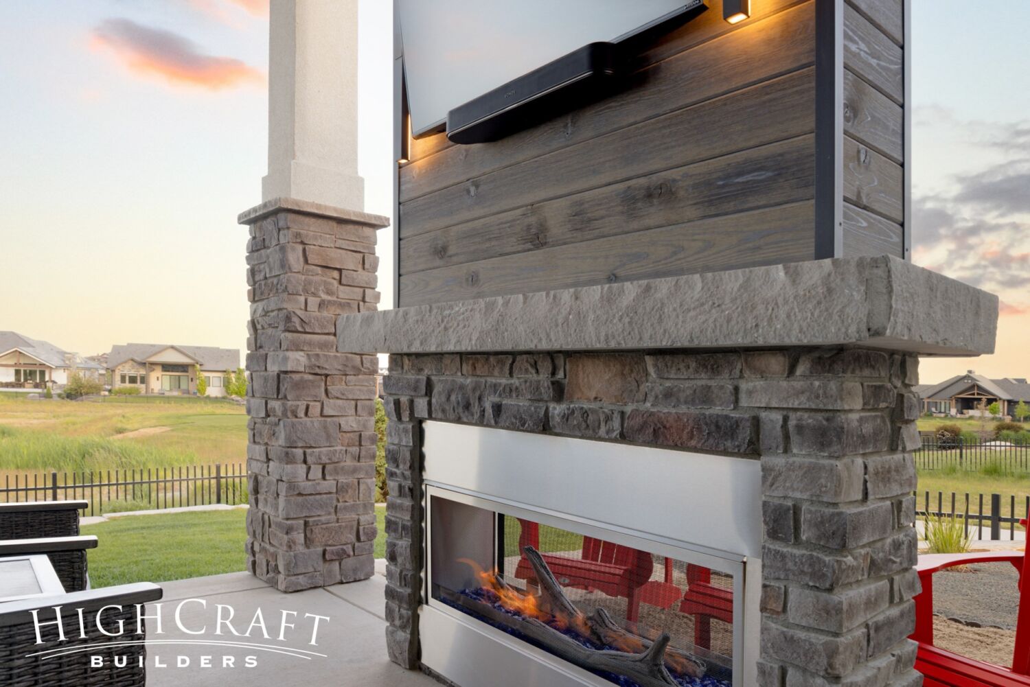 Berthoud remodel outdoor fireplace tongue and groove surround