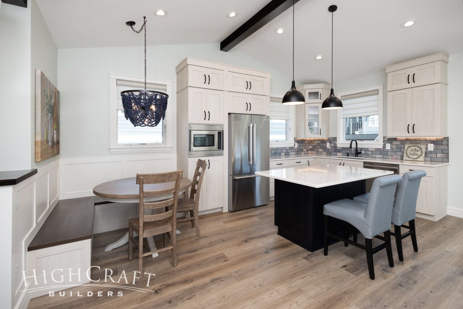 Fort Collins accessible guest house kitchen and banquette