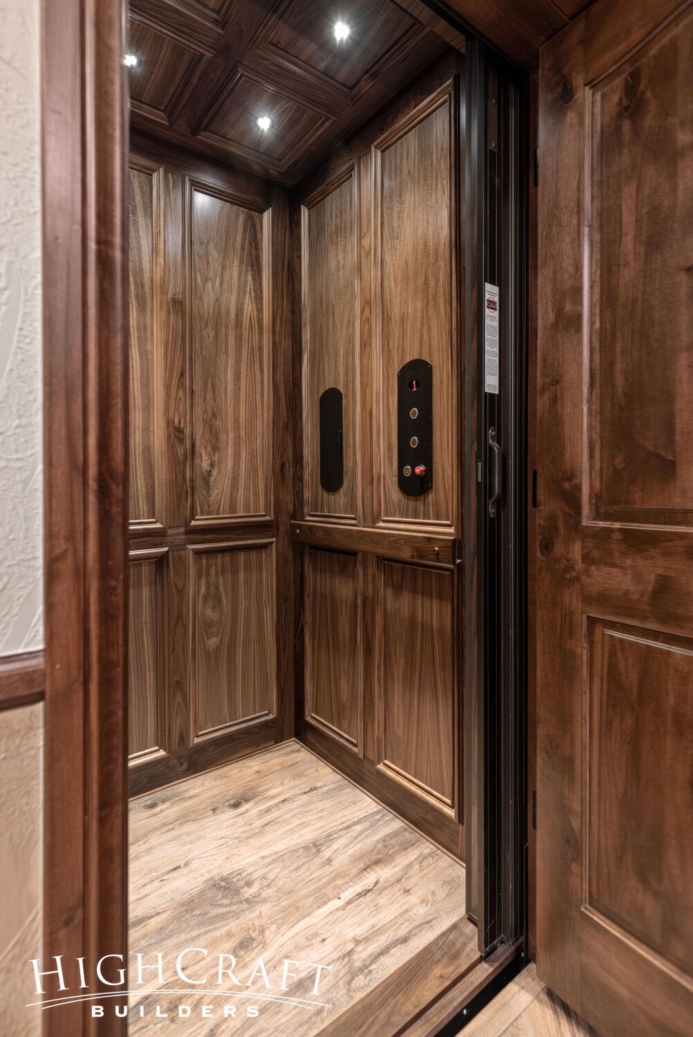 basement-remodel-Custom-Wood-Paneled-Residential-Elevator-open-door