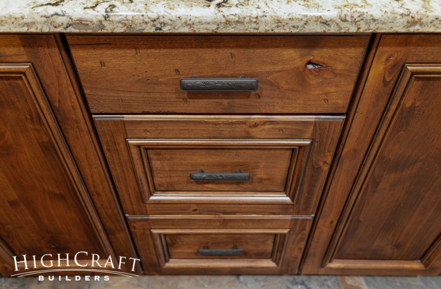 basement-remodel-Knotty-Vanity-Cabinets-Decorative-Hardware