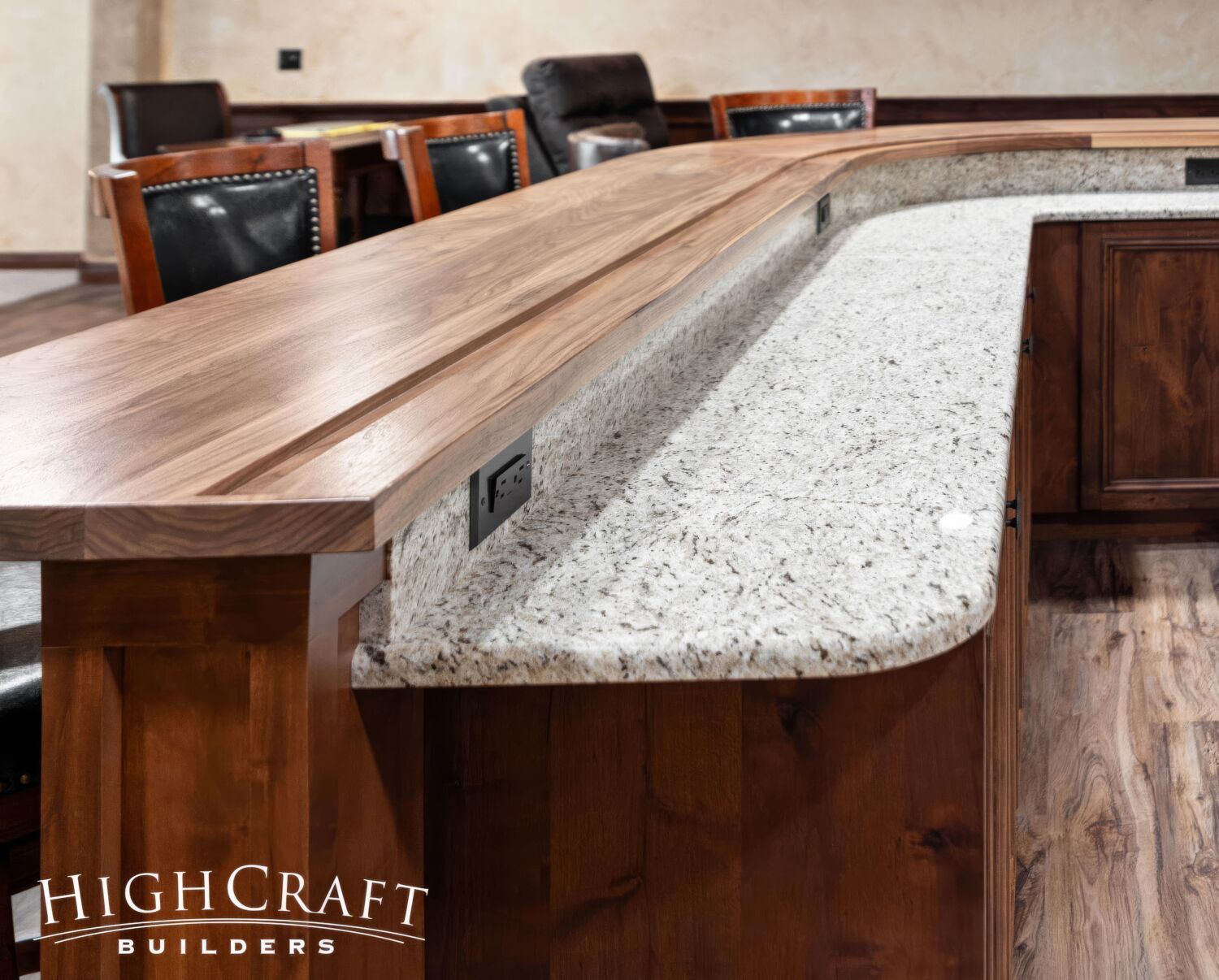 basement-remodel-curved-wooden-bar-top