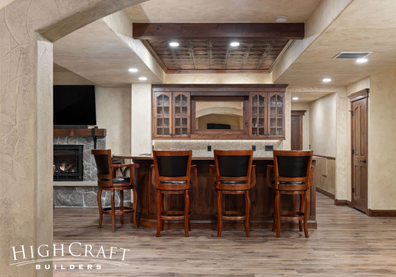 basement-remodel-wet-bar-western-style-ceiling-detail